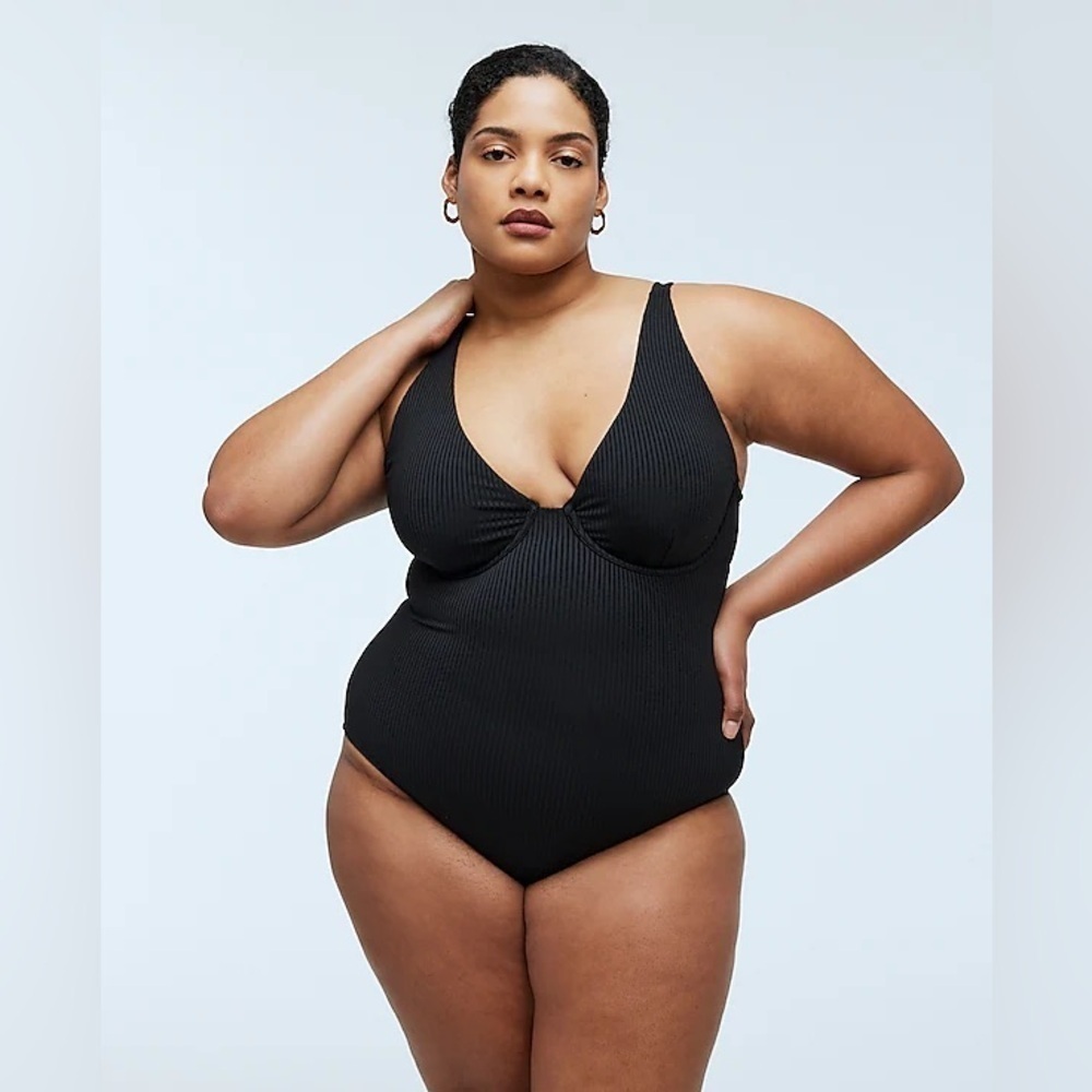 J Crew Plus Ribbed Underwire Open-Back One-Piece Swimsuit NJ970